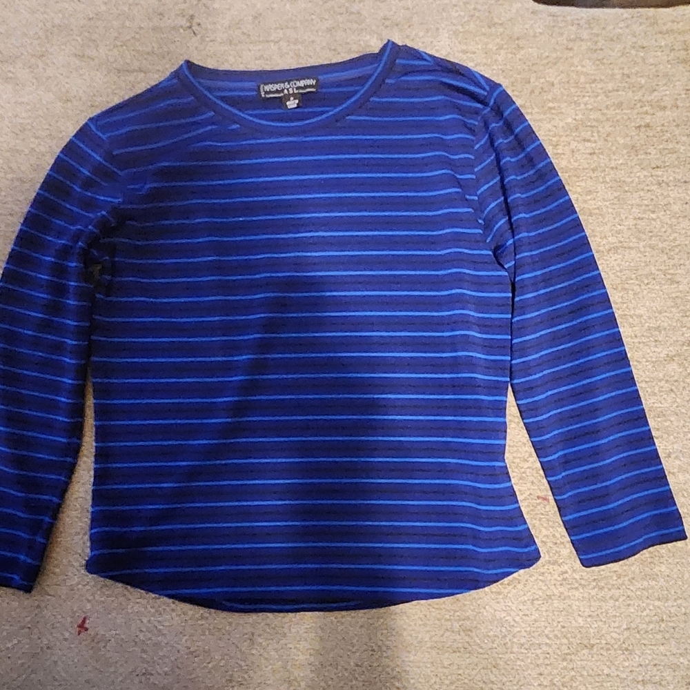 Kasper & Co Women's Long Sleeve Striped Blouse - Blue & Black